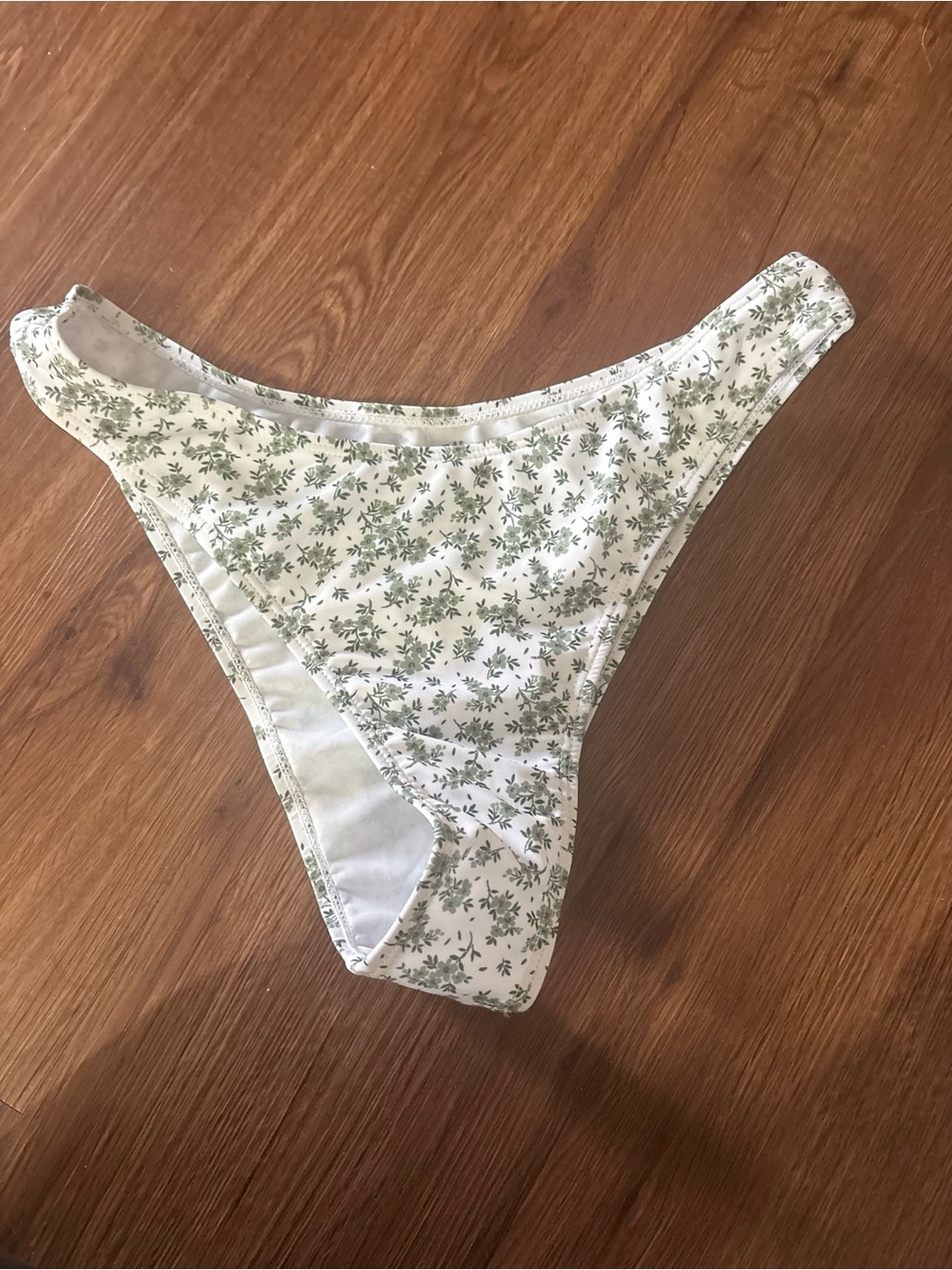 Floral High-Cut Bikini Bottom in Green and White